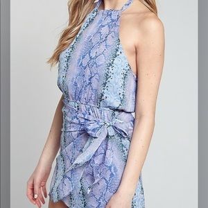 Blue Blush. Halter dress. Blue snakeskin pattern. Size Medium.